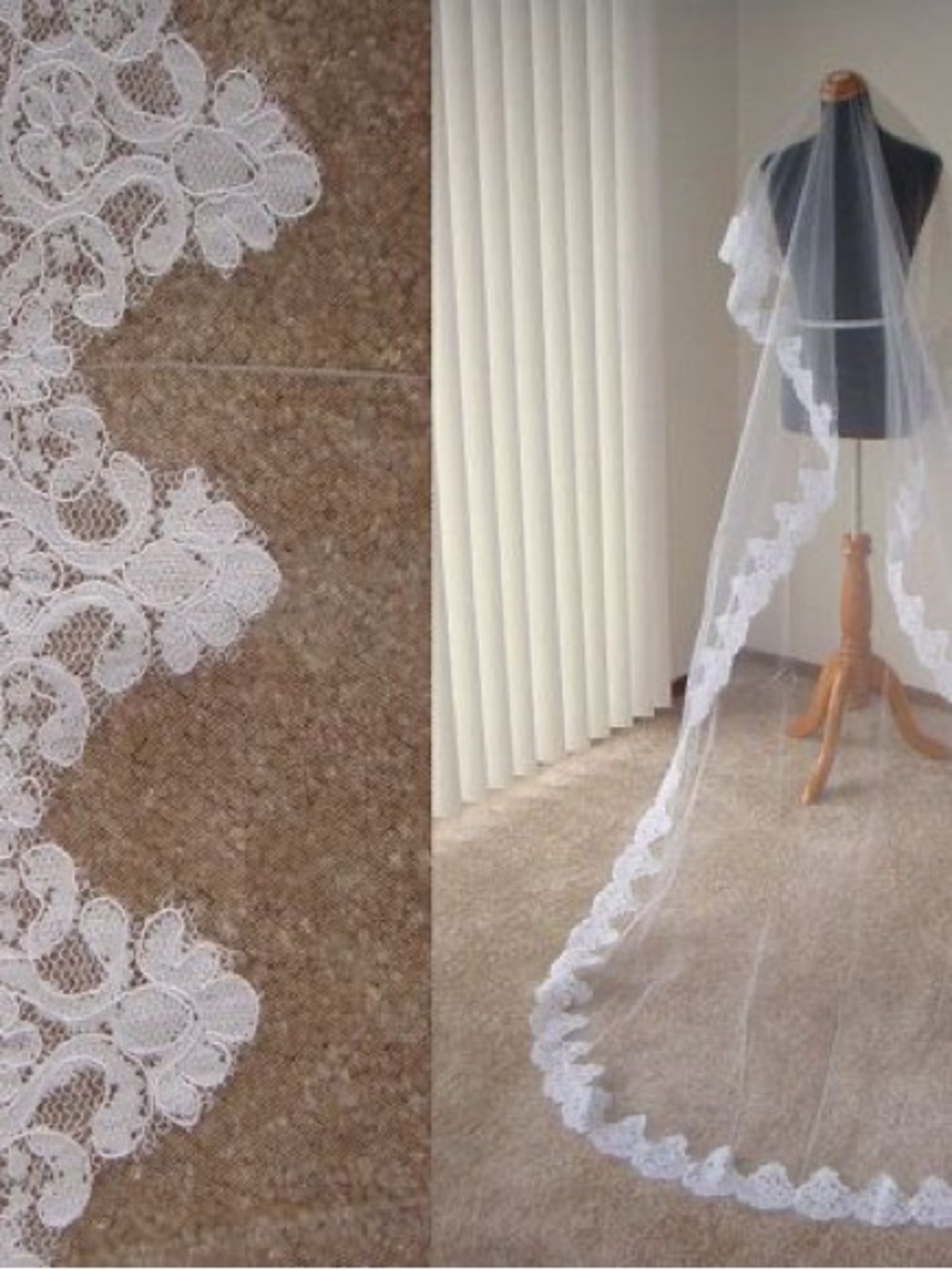 White Lace Edge Bridal Veil - Elegant Wedding Veil